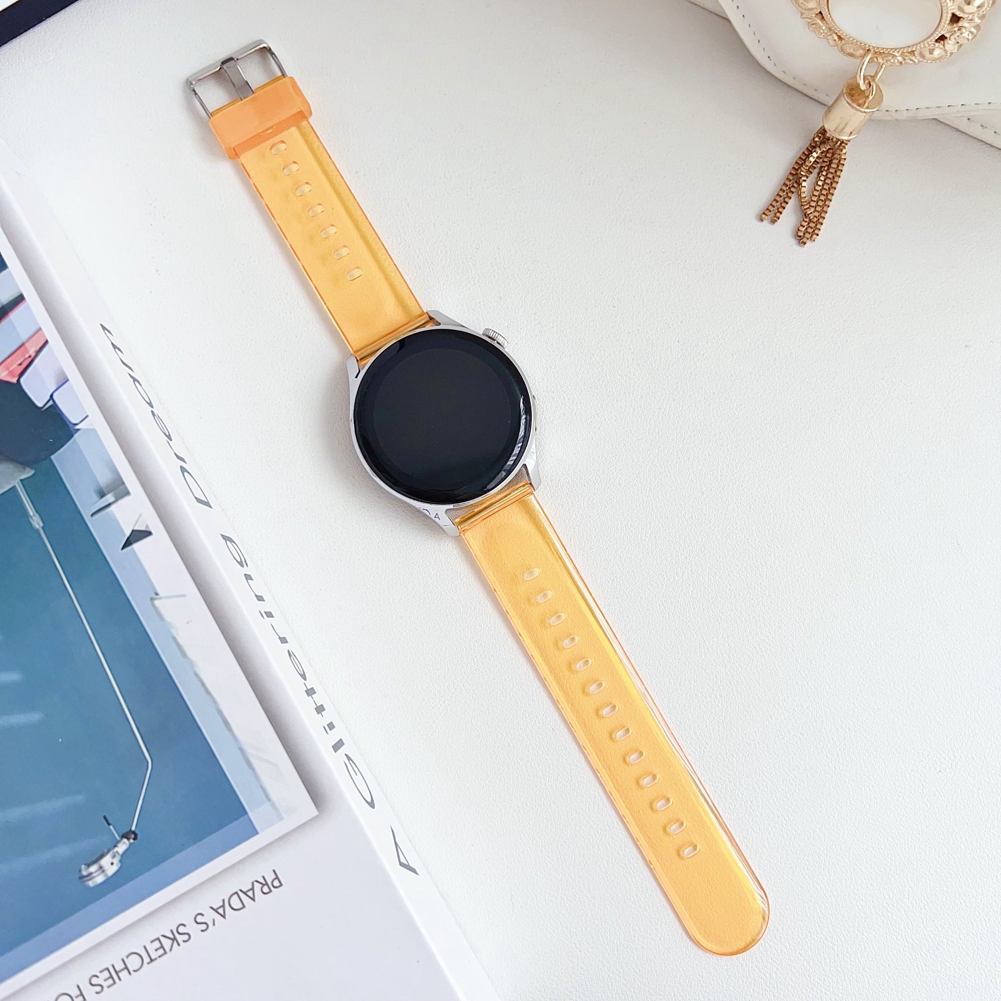 For Samsung Galaxy Watch3 45mm / Huawei Watch GT 4 46mm Band 22mm TPU Wrist Strap - Transparent Light Orange For Samsung Galaxy Watch3 45mm / Huawei Watch GT 4 46mm Band 22mm TPU Wrist Strap - Transparent Light Orange
